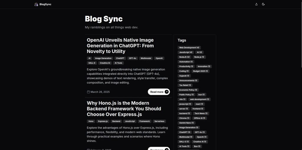 Screenshot of the MDX Personal Blog project