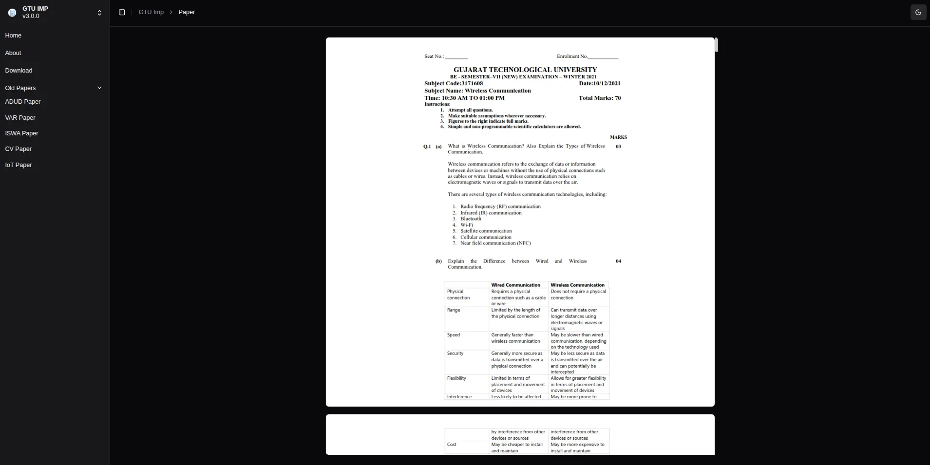 Screenshot of the GTU IMP Study Portal project